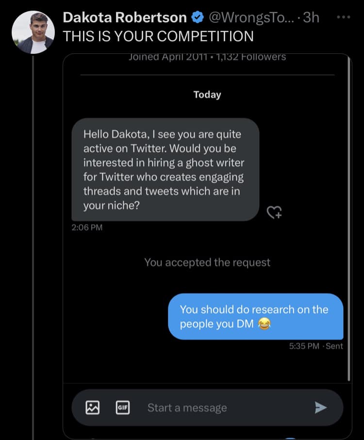 how not to dm someone about ghostwriter services