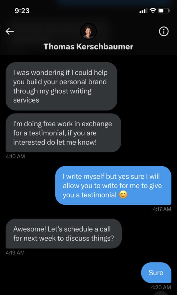 DM I liked from a Ghostwriter